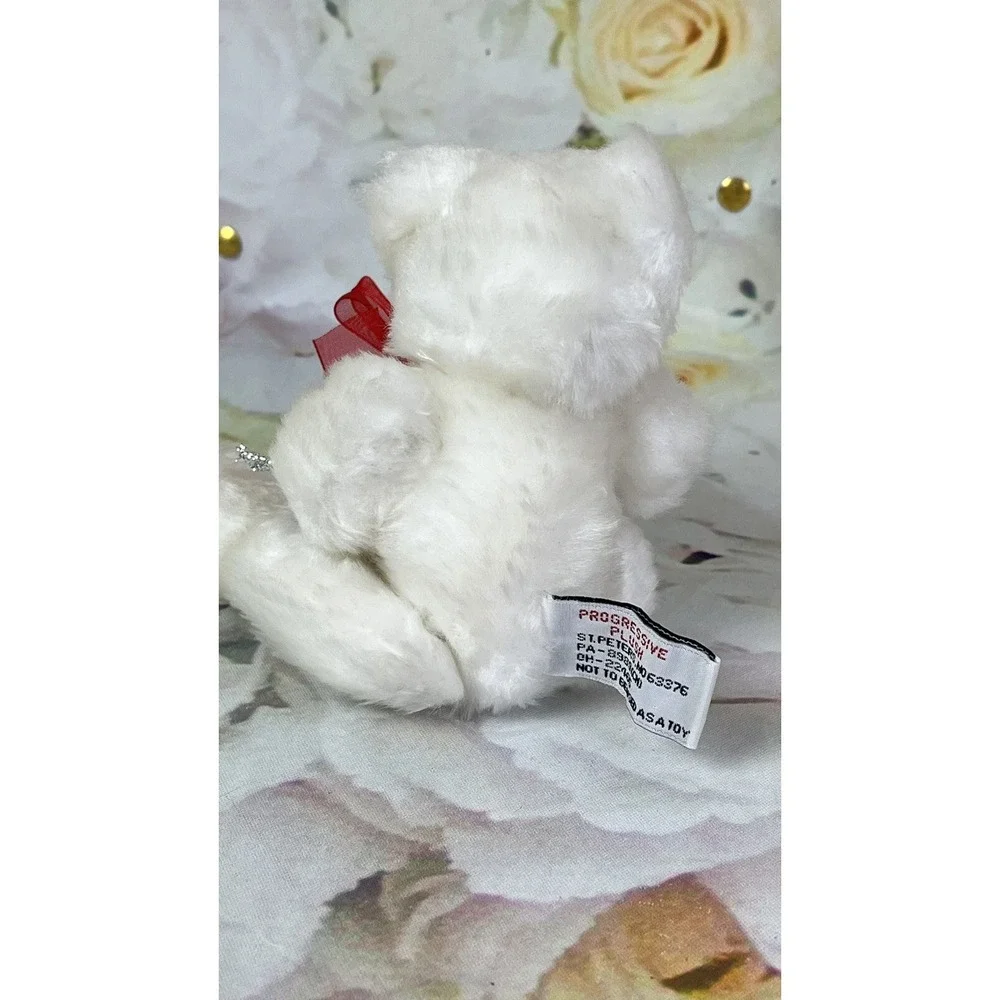 White Teddy Bear Plush Jointed Progressive Red Bow Stuffed Animal TAG Candy Gift